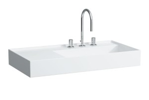 LAUFEN KARTELL BY LAUFEN Umywalka ścienna 90x46 z blatem po lewej stronie z trzema otworami na baterię, H8103390001581