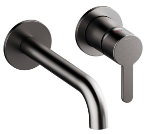 DAMIXA SILHOUET Zestaw elementów zewnętrznych z wylewką podtynkowej baterii umywalkowej 18 cm szczotkowany grafit PVD, 7462655