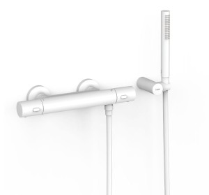 TRES OVER-WALL Bateria termostatyczna natryskowa ścienna z zestawem natryskowym biel matowa, 19016429BM