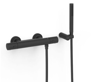 TRES OVER-WALL Bateria termostatyczna natryskowa ścienna z zestawem natryskowym czerń matowa, 19016429NM