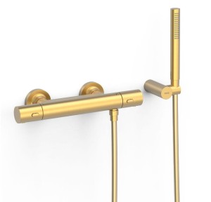 TRES OVER-WALL Bateria termostatyczna natryskowa ścienna z zestawem natryskowym 24-K złoto matowe, 19016429OM