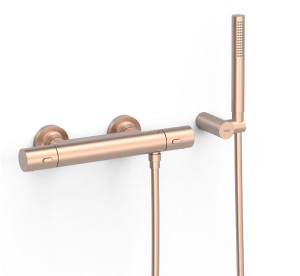 TRES OVER-WALL Bateria termostatyczna natryskowa ścienna z zestawem natryskowym 24-K różowe złoto matowe, 19016429OPM