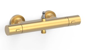 TRES OVER-WALL Bateria termostatyczna natryskowa z przyłączem do drążka natryskowego 24-K złoto matowe, 19016902OM