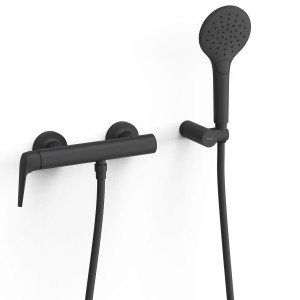 TRES FUJI Bateria prysznicowa ścienna z zestawem natryskowym czerń matowa, 28116701NM