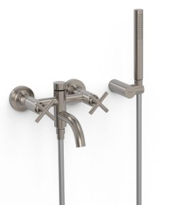 TRES MONT BLANC Bateria wannowo - prysznicowa ścienna z zestawem natryskowym stal, 28317601AC