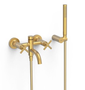 TRES MONT BLANC Bateria wannowo - prysznicowa ścienna z zestawem natryskowym 24-K złoto matowe, 28317601OM