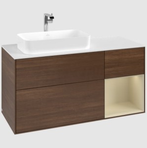 VILLEROY&BOCH FINION Szafka podumywalkowa z otwartą półką, umywalka z lewej strony , Walnut Veneer 1200x603x501 , F281HJGN