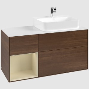 VILLEROY&BOCH FINION Szafka podumywalkowa z otwartą półką, umywalka z prawej strony , Walnut Veneer 1200x603x501 , F141HJGN