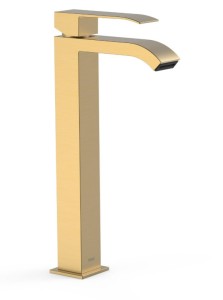 TRES CUADRO Bateria umywalkowa z wylewką kaskadową, wysokość: 318 mm, złoto matowe 24k 00681001OM